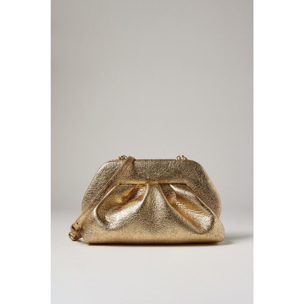 THEMOIRé Gold Leather Magnetic Button Closure Crossbody Clutch Purse Handbag